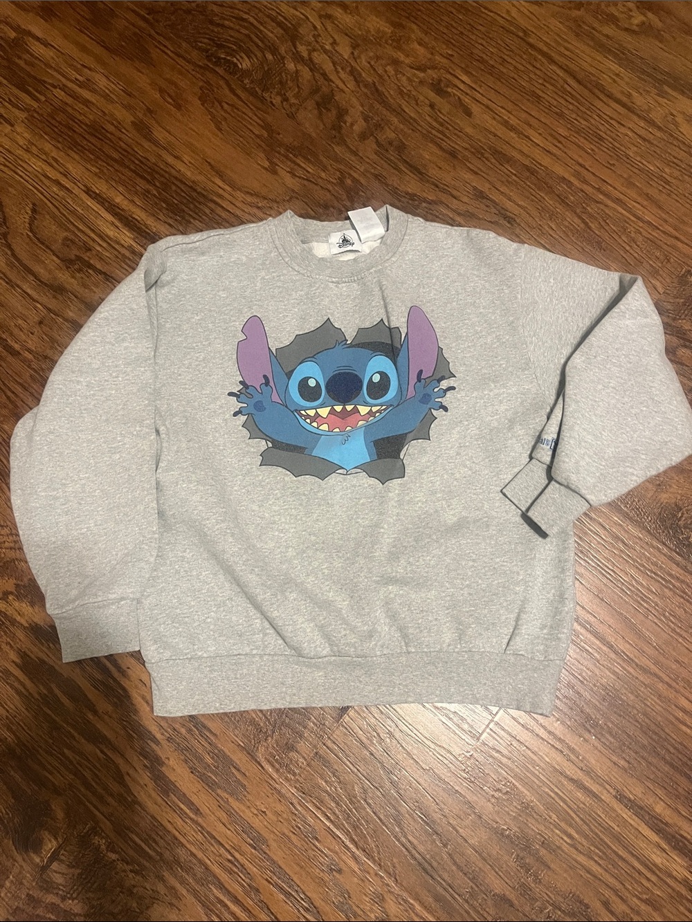 Disney Gray Crewneck Sweatshirt with Blue Stitch Graphic